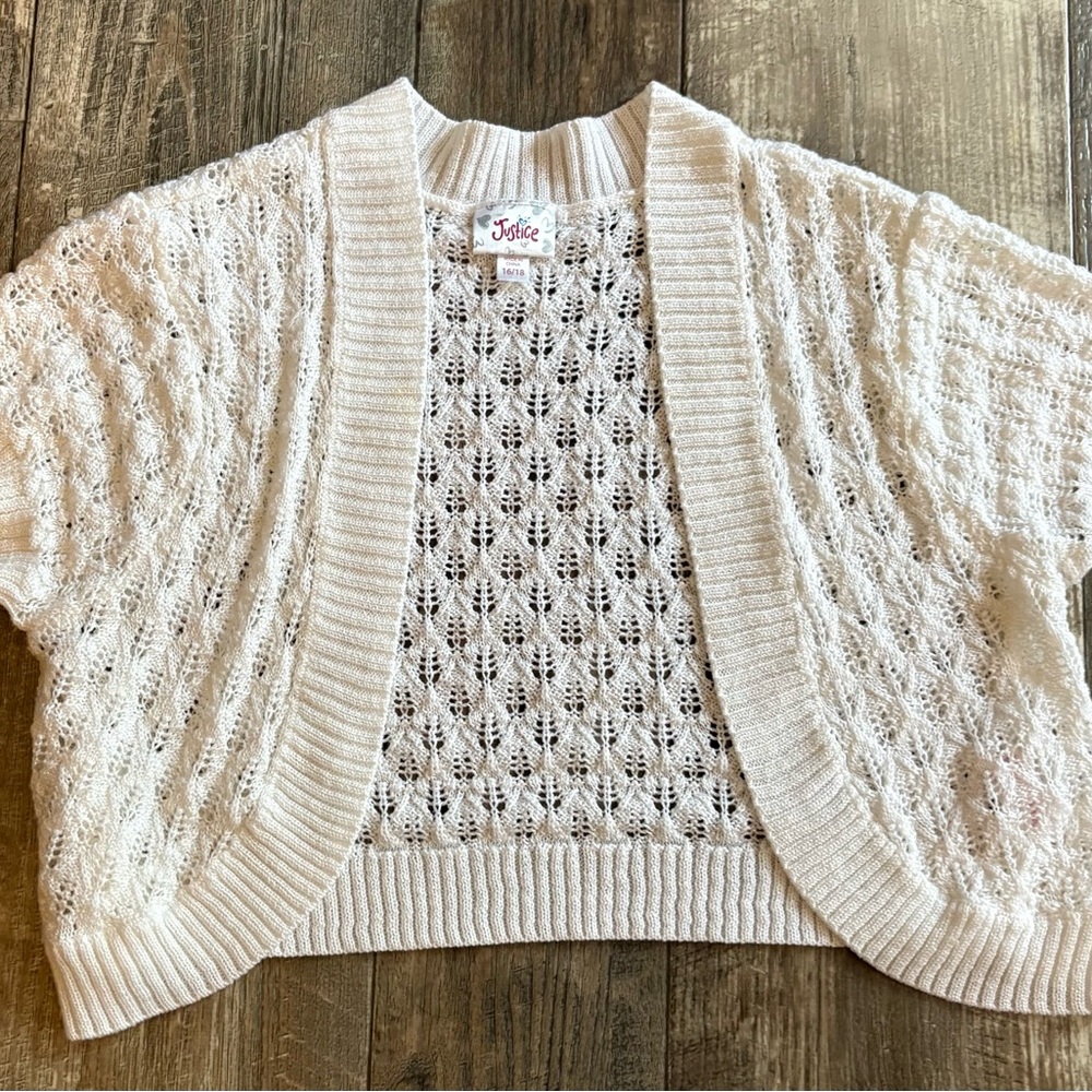 Justice Girls White Open-Knit Shrug